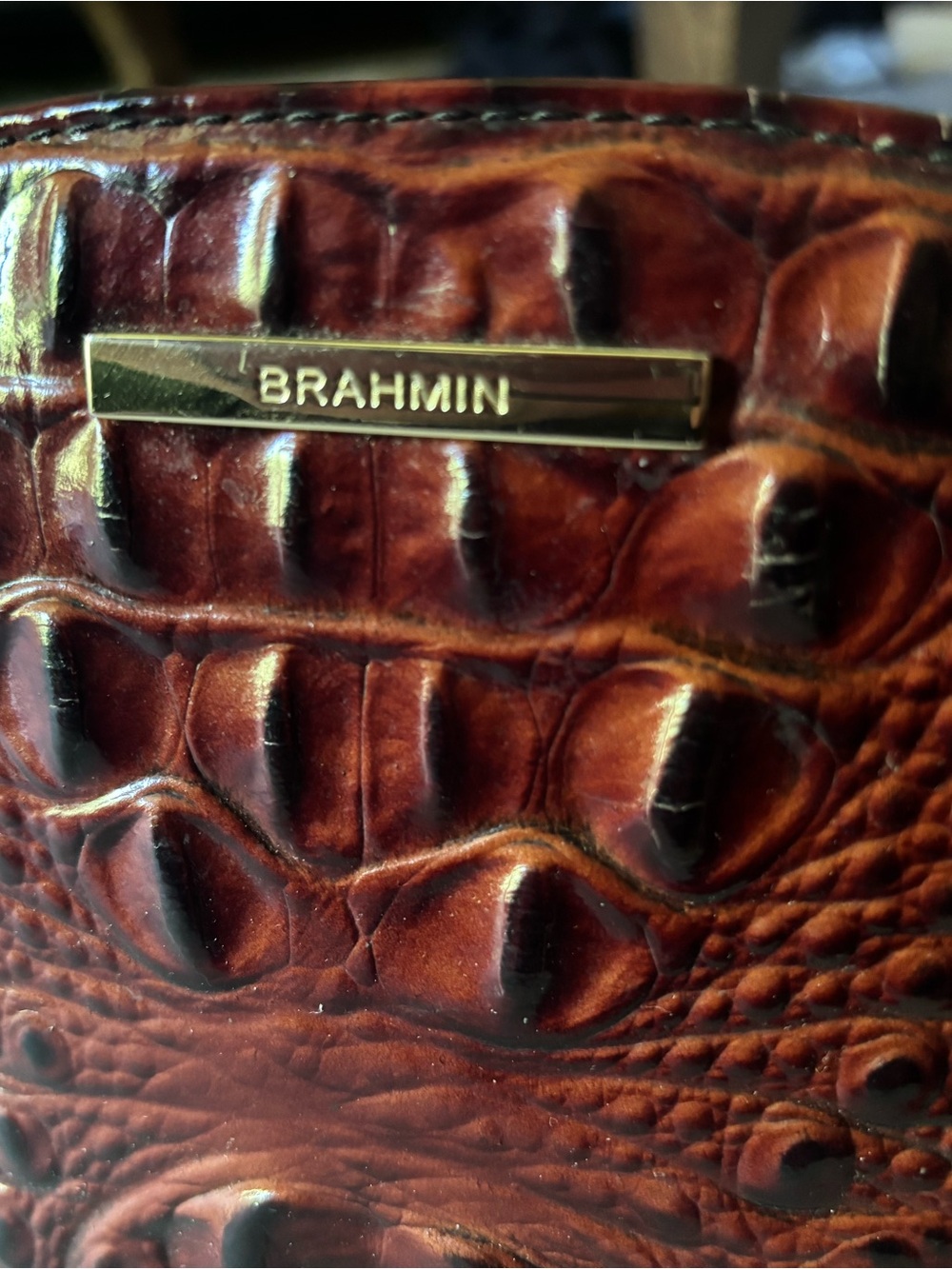 Like New! Brahmin Brown Embossed Leather Bag - Classic Croc Texture